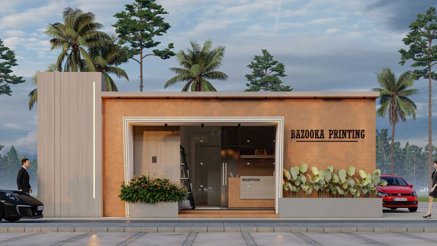 Bazooka Printing retail storefront with reception desk and glass frontage